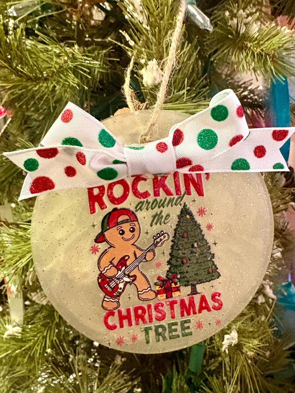 Holiday 'Rockin' Around the Christmas Tree' White Glitter Ornament